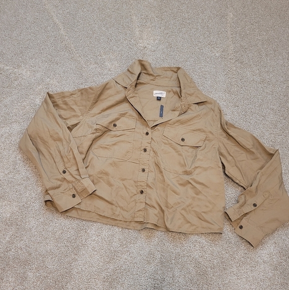 Universal Thread Women's Tan Utility Lyocell Button Up Shirt Size XXL NWT - Picture 3 of 7